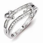 Sterling Silver and White Diamond Multi Heart Ring