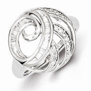 Sterling Silver w/Rhodium Plated & Diamond Fancy Circle Ring