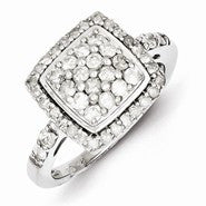 Sterling Silver w/Rhodium Plated Diamond Square Ring