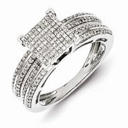 Sterling Silver w/Rhodium Plated Diamond Square Ring