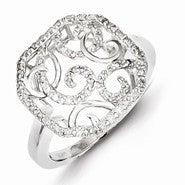 Sterling Silver w/Rhodium Plated Diamond Square Swirl Ring