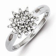 Sterling Silver w/Rhodium Plated Diamond Flowers Ring