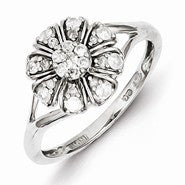 Sterling Silver w/Rhodium Plated Diamond Flower Ring