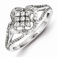 Sterling Silver w/Rhodium Plated Diamond Square Ring