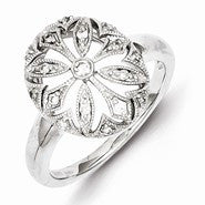 Sterling Silver w/Rhodium Plated Diamond Flower in Oval Ring