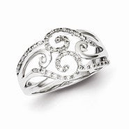 Sterling Silver w/Rhodium Plated Diamond Swirl Ring