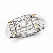 Sterling Silver with 10k Gold Diamond Men's Ring