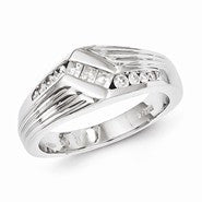 Sterling Silver w/Rhodium Plated Diamond Men's Ring