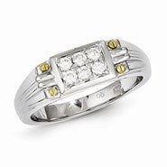 Sterling Silver and Gold Plated Diamond Men's Ring