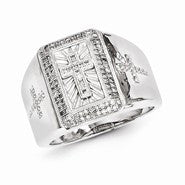 Sterling Silver w/Rhodium Plated Diamond Cross Men's Ring