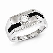 Sterling Silver w/Rhodium Plated Onyx & Diamond Men's Ring