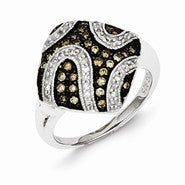 Sterling Silver Champagne Diamond & Diamond Shape Ring