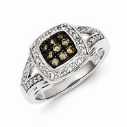 Sterling Silver Champagne Diamond Square Ring