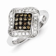 Sterling Silver Champagne Diamond & Large Diamond Shape Ring