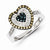 Sterling Silver White, Champagne & Blue Diamond Heart Ring