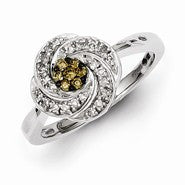 Sterling Silver White & Champagne Diamond Ring