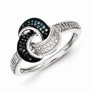 Sterling Silver w/Rhodium Plated Blue/Black/White Diamond Ring