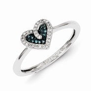 Sterling Silver Blue and White Diamond Heart Ring