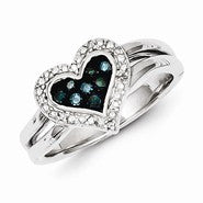 Sterling Silver White & Blue Diamond Heart Ring