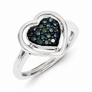 Sterling Silver Blue Diamond Heart Shape Ring