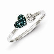 Sterling Silver Blue and White Diamond Hearts Ring