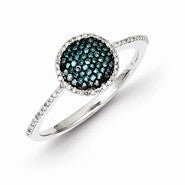 Sterling Silver Blue and White Diamond Round Ring