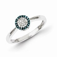 Sterling Silver Blue and White Diamond Ring