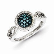 Sterling Silver White & Blue Diamond Cluster Ring