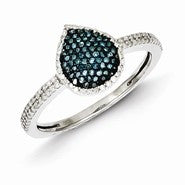 Sterling Silver Blue and White Diamond Teardrop Ring