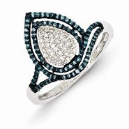 Sterling Silver w/Rhodium Plated Blue and White Diamond Ring