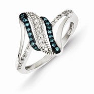 Sterling Silver Blue & White Diamond Ring