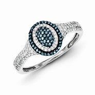 Sterling Silver Blue and White Diamond Oval Ring