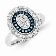 Sterling Silver Blue & White Diamond Oval Ring