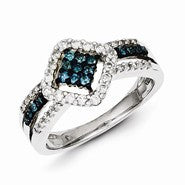 Sterling Silver White & Blue Diamond Cluster Ring