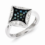 Sterling Silver Blue Diamond & Diamond Shape Ring