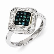 Sterling Silver Blue Diamond & Diamond Shape Ring