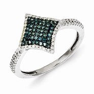 Sterling Silver Blue and White Diamond Ring