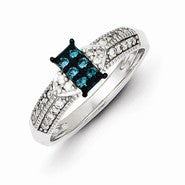 Sterling Silver Blue & White Diamond Ring