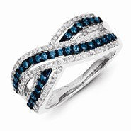 Sterling Silver Blue & White Diamond Ring