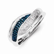 Sterling Silver Blue and White Diamond Ring