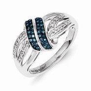 Sterling Silver White & Blue Diamond Ring