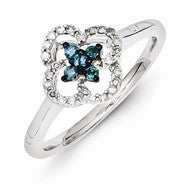 Sterling Silver White & Blue Diamond Cluster Ring