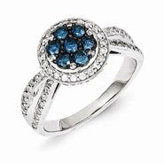 Sterling Silver Blue/White Diamond Ring