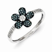 Sterling Silver Blue and White Diamond Flower Ring