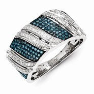 Sterling Silver Blue and White Diamond Ring