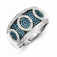 Sterling Silver Blue and White Diamond Ring