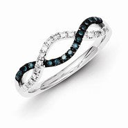 Sterling Silver White & Blue Diamond Ring