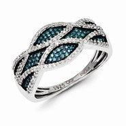 Sterling Silver Blue and White Diamond Ring