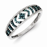 Sterling Silver Blue and White Diamond Ring