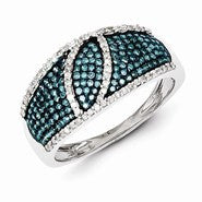 Sterling Silver Blue and White Diamond Ring